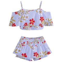 Nature Illustration Pattern Flower Floral Kids  Off Shoulder Skirt Bikini by Ravend