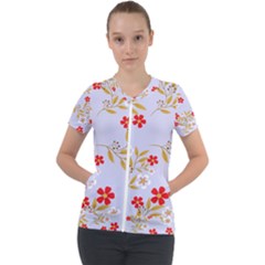 Nature Illustration Pattern Flower Floral Short Sleeve Zip Up Jacket by Ravend