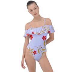 Nature Illustration Pattern Flower Floral Frill Detail One Piece Swimsuit by Ravend