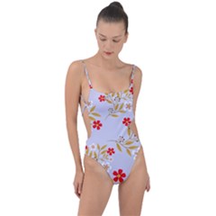 Nature Illustration Pattern Flower Floral Tie Strap One Piece Swimsuit by Ravend