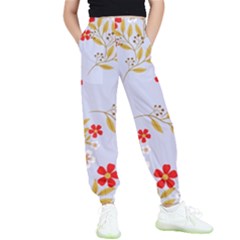 Nature Illustration Pattern Flower Floral Kids  Elastic Waist Pants by Ravend