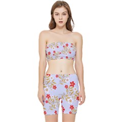 Nature Illustration Pattern Flower Floral Stretch Shorts And Tube Top Set by Ravend