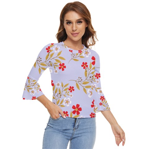 Nature Illustration Pattern Flower Floral Bell Sleeve Top by Ravend