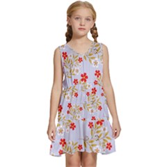 Nature Illustration Pattern Flower Floral Kids  Sleeveless Tiered Mini Dress by Ravend