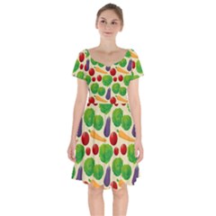 Food Illustration Pattern Texture Short Sleeve Bardot Dress by Ravend