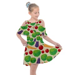 Food Illustration Pattern Texture Kids  Shoulder Cutout Chiffon Dress