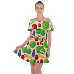 Food Illustration Pattern Texture Off Shoulder Velour Dress by Ravend