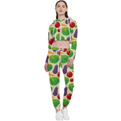 Food Illustration Pattern Texture Cropped Zip Up Lounge Set by Ravend