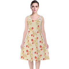 Illustration Pattern Flower Floral V-neck Midi Sleeveless Dress  by Ravend