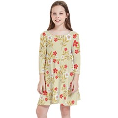 Illustration Pattern Flower Floral Kids  Quarter Sleeve Skater Dress by Ravend