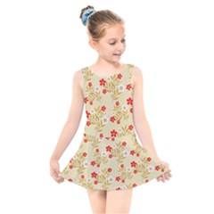 Illustration Pattern Flower Floral Kids  Skater Dress Swimsuit by Ravend