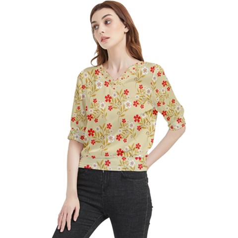 Illustration Pattern Flower Floral Quarter Sleeve Blouse by Ravend