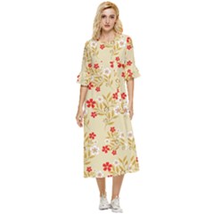 Illustration Pattern Flower Floral Double Cuff Midi Dress by Ravend