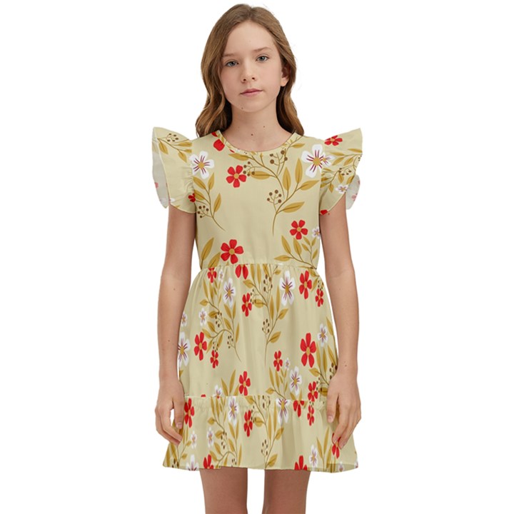 Illustration Pattern Flower Floral Kids  Winged Sleeve Dress