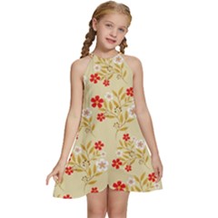 Illustration Pattern Flower Floral Kids  Halter Collar Waist Tie Chiffon Dress by Ravend