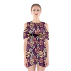 Illustration Flower Floral Nature Pattern Background Shoulder Cutout One Piece Dress