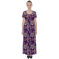 Illustration Flower Floral Nature Pattern Background High Waist Short Sleeve Maxi Dress