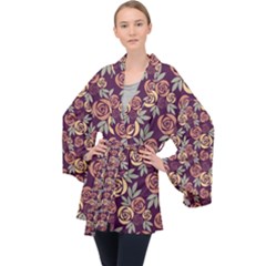 Illustration Flower Floral Nature Pattern Background Long Sleeve Velvet Kimono  by Ravend