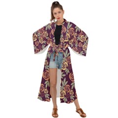 Illustration Flower Floral Nature Pattern Background Maxi Kimono by Ravend