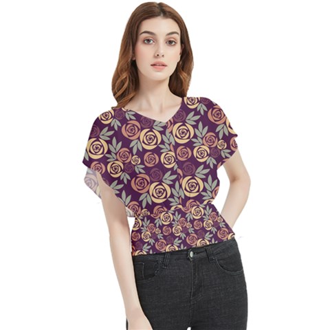 Illustration Flower Floral Nature Pattern Background Butterfly Chiffon Blouse by Ravend