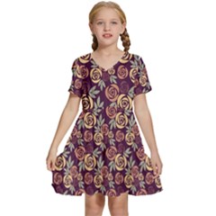 Illustration Flower Floral Nature Pattern Background Kids  Short Sleeve Tiered Mini Dress