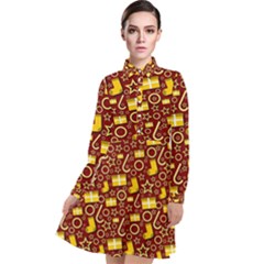 Pattern Paper Fabric Wrapping Long Sleeve Chiffon Shirt Dress by Ravend