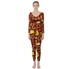 Pattern Paper Fabric Wrapping Long Sleeve Catsuit by Ravend