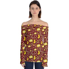 Pattern Paper Fabric Wrapping Off Shoulder Long Sleeve Top by Ravend