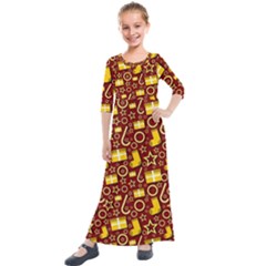 Pattern Paper Fabric Wrapping Kids  Quarter Sleeve Maxi Dress by Ravend