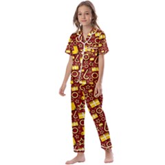 Pattern Paper Fabric Wrapping Kids  Satin Short Sleeve Pajamas Set by Ravend