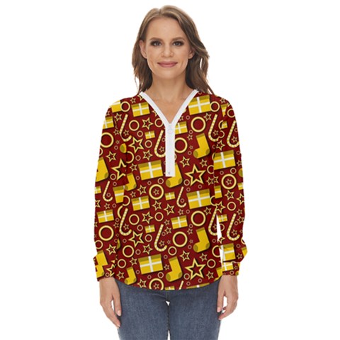 Pattern Paper Fabric Wrapping Zip Up Long Sleeve Blouse by Ravend