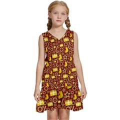 Pattern Paper Fabric Wrapping Kids  Sleeveless Tiered Mini Dress by Ravend