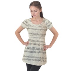 Music Beige Vintage Paper Background Design Puff Sleeve Tunic Top by Ravend