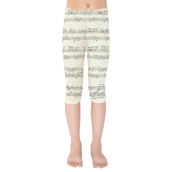 Music Beige Vintage Paper Background Design Kids  Capri Leggings 