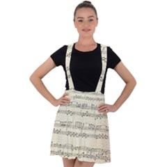 Music Beige Vintage Paper Background Design Velvet Suspender Skater Skirt by Ravend