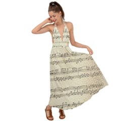 Music Beige Vintage Paper Background Design Backless Maxi Beach Dress by Ravend