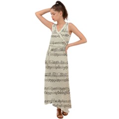 Music Beige Vintage Paper Background Design V-neck Chiffon Maxi Dress by Ravend