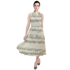 Music Beige Vintage Paper Background Design Round Neck Boho Dress by Ravend