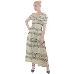 Music Beige Vintage Paper Background Design Button Up Short Sleeve Maxi Dress by Ravend