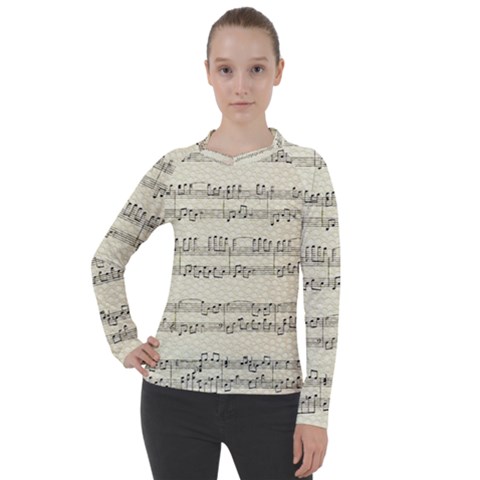 Music Beige Vintage Paper Background Design Women s Pique Long Sleeve Tee by Ravend