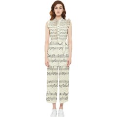 Music Beige Vintage Paper Background Design Women s Frill Top Chiffon Jumpsuit by Ravend