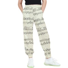 Music Beige Vintage Paper Background Design Kids  Elastic Waist Pants by Ravend