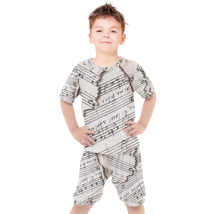 Music Notes Note Music Melody Sound Pattern Kids  Tee and Shorts Set