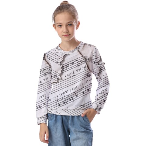 Music Notes Note Music Melody Sound Pattern Kids  Long Sleeve Tee With Frill  by Ravend