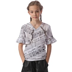 Music Notes Note Music Melody Sound Pattern Kids  V-neck Horn Sleeve Blouse by Ravend