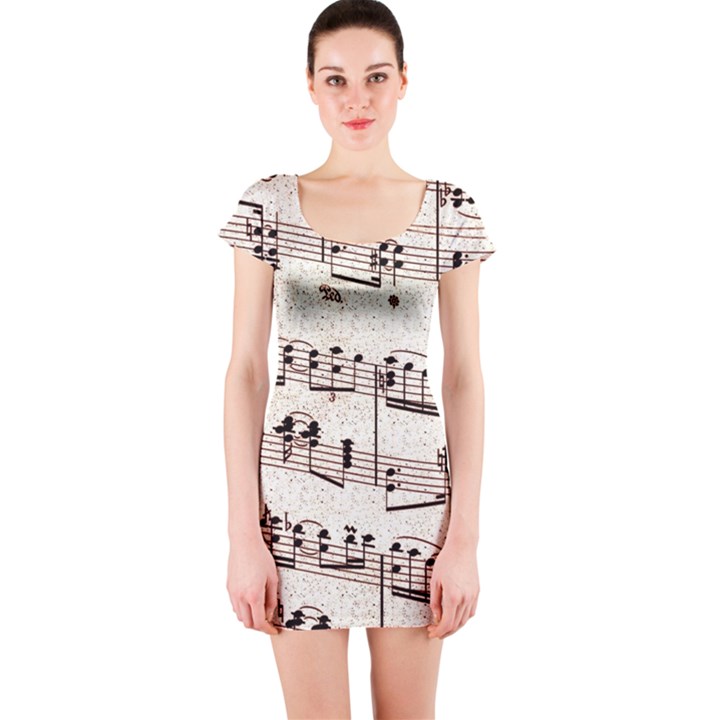 Vintage Beige Music Paper Background Design Short Sleeve Bodycon Dress