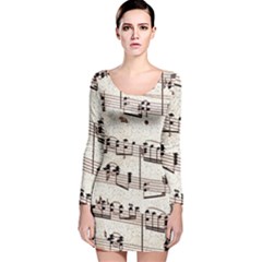 Vintage Beige Music Paper Background Design Long Sleeve Velvet Bodycon Dress