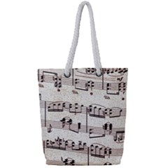 Vintage Beige Music Paper Background Design Full Print Rope Handle Tote (small) by Ravend