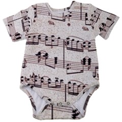 Vintage Beige Music Paper Background Design Baby Short Sleeve Onesie Bodysuit by Ravend