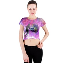 Astronaut Earth Space Planet Fantasy Crew Neck Crop Top by Ravend